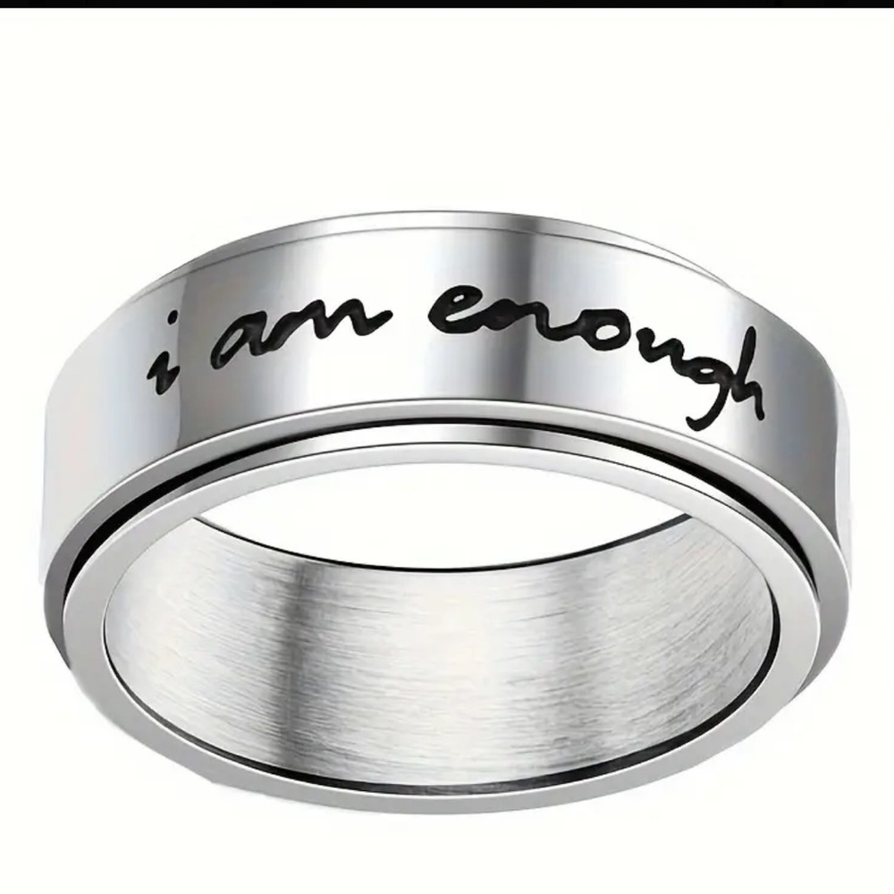 "I Am Enough" Spinning Stainless Steel Anxiety Ring: Sizes Available 7-10 - Picture 2 of 5
